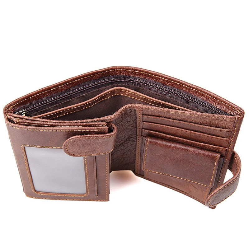 RFID Blocking Genuine Leather Brown Travel Wallet Card Cash Organizer for Men Leather Short Trifold Wallets