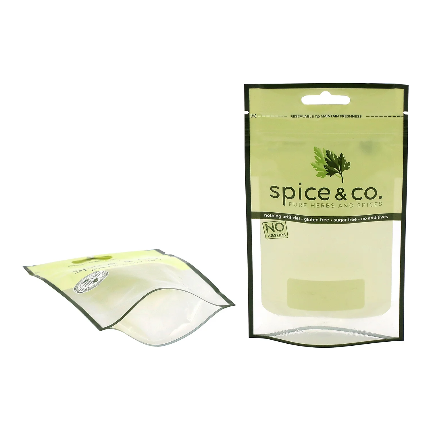 Custom Resealable Zipper Food Storage Stand Up Pouch Grain Dried Fruit Nuts Spice Powder Plastic Packaging Bag With Handle Hole