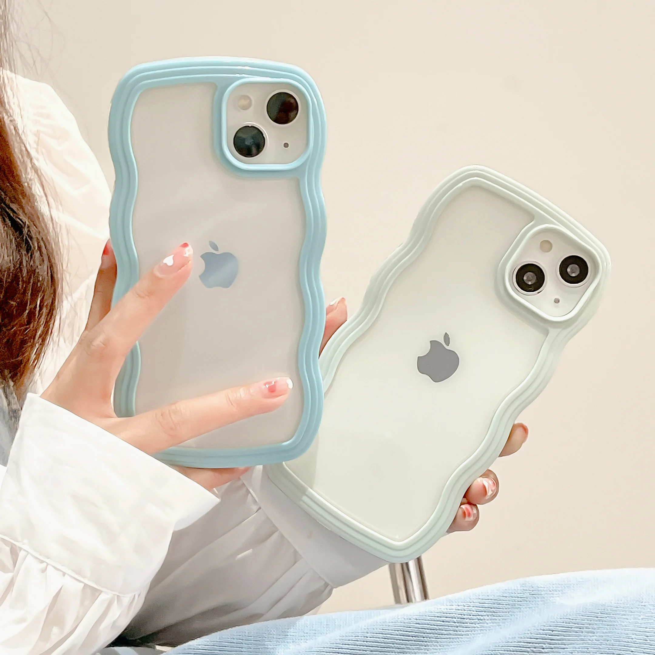 Cute Curly Wave Frame Shape Shockproof Soft Compatible Phone Case for iphone 15 14 13 Pro