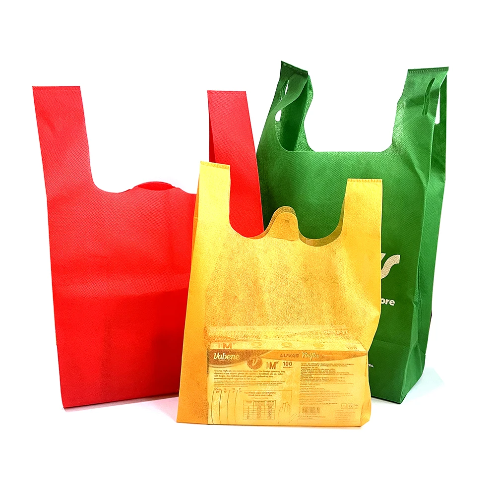 Custom eco recycle design cheap price laminated foldable vest style non woven polypropylene pp non-woven fabric bag for shoe