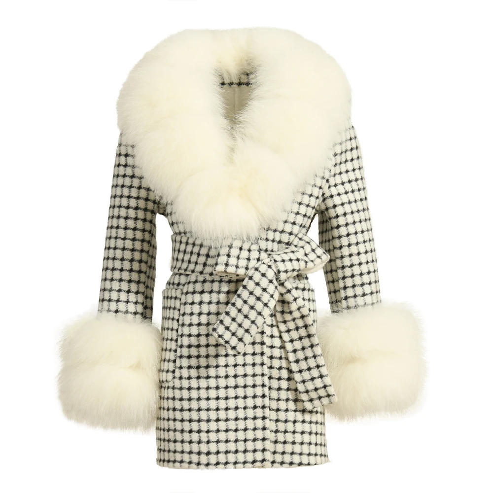 Winter Wholesale Toddler Children Wool Coat With Real Fox Fur Collar And Cuffs Custom High Quality Cashmere Coat Kids