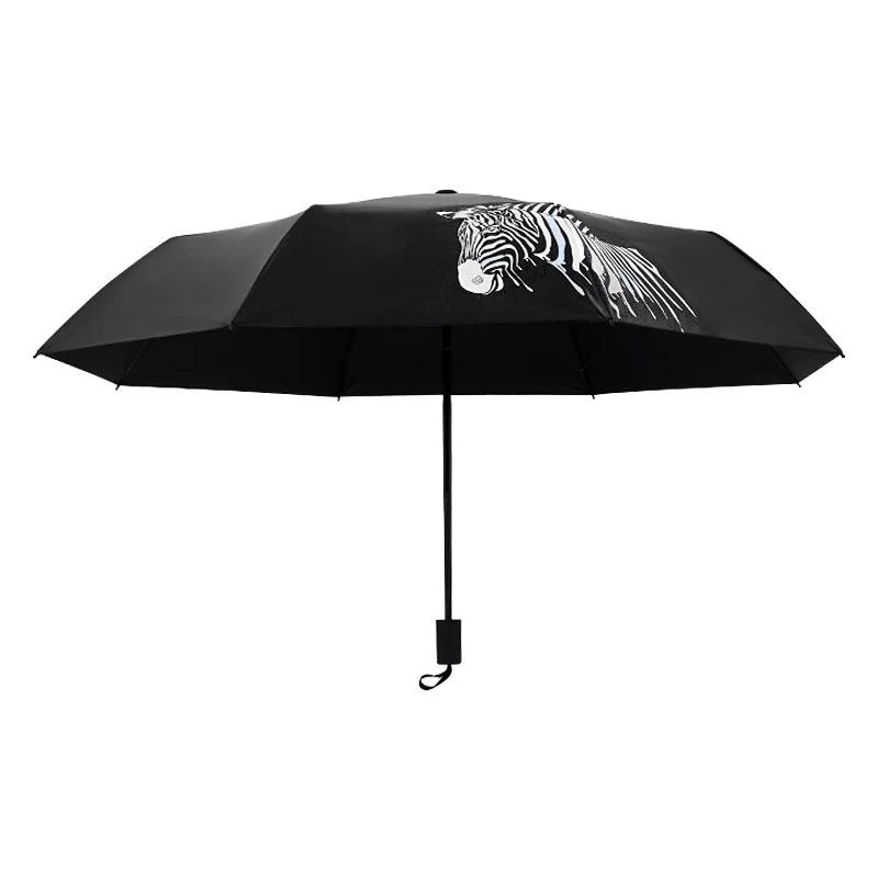 Horse Printing Color Changing Magic Waterproof Lightweight Black Coating Fabric Auto Open Close Folds Umbrella