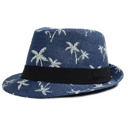 paper straw Coconut tree printed fedora hat sun hat beach hat