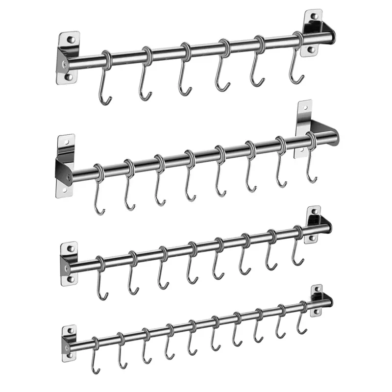 Wall Mounted Utensil Rack Stainless Steel Meat Hooks Stainless Steel Anal Hook Hanging Kitchen Rail With 6/8/10 Removable Hooks