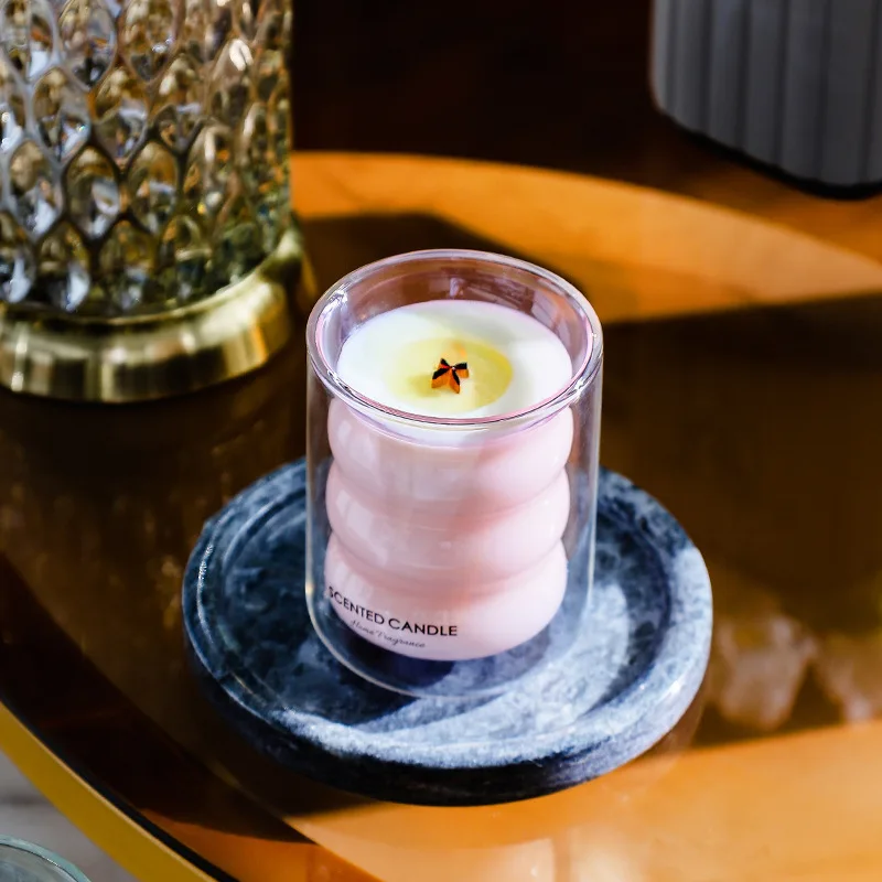 Luxury Double Spiral Heat Insulation Fragrant Candle Cross Wooden Wick Soy Wax Scented Candles