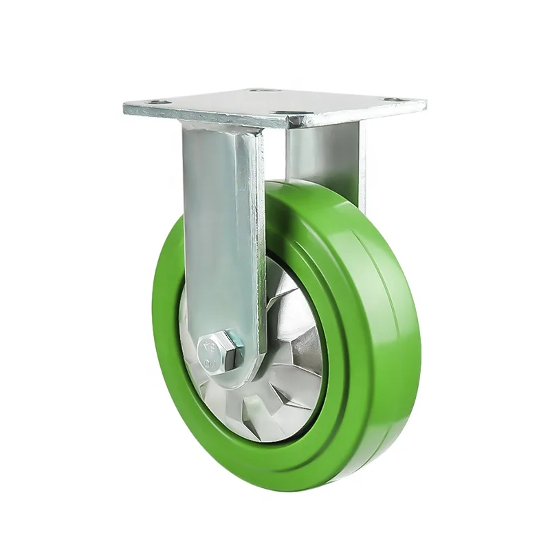 4/5/6/8 Inch Heavy Duty Metal Casters Green Elastic Soft rubber Industrial Castor Wheel for Storage Racks trolley wheels