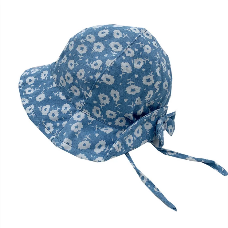 
2021 Korean summer thin section baby fisherman hat casual simple cotton children floral fisherman hat beach lace-up visor cap 