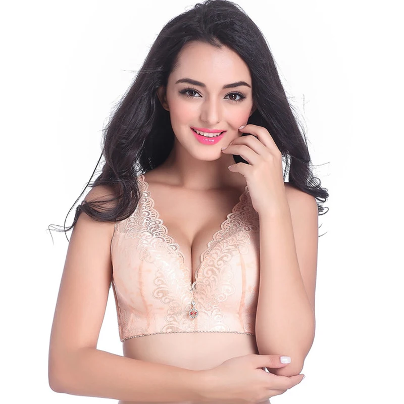Large size thin bra lace Big Cup vest-style five breasted wide shoulder strap underwear big chest bra