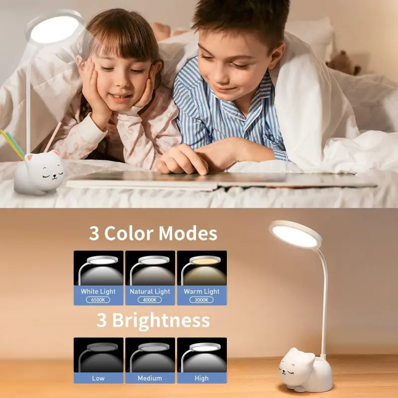 Table Lamps USB Charging 9 Lighting Modes Cute Desk Lamp LED Home Flexible Gooseneck Pen Holder Rechargeable Touch Control