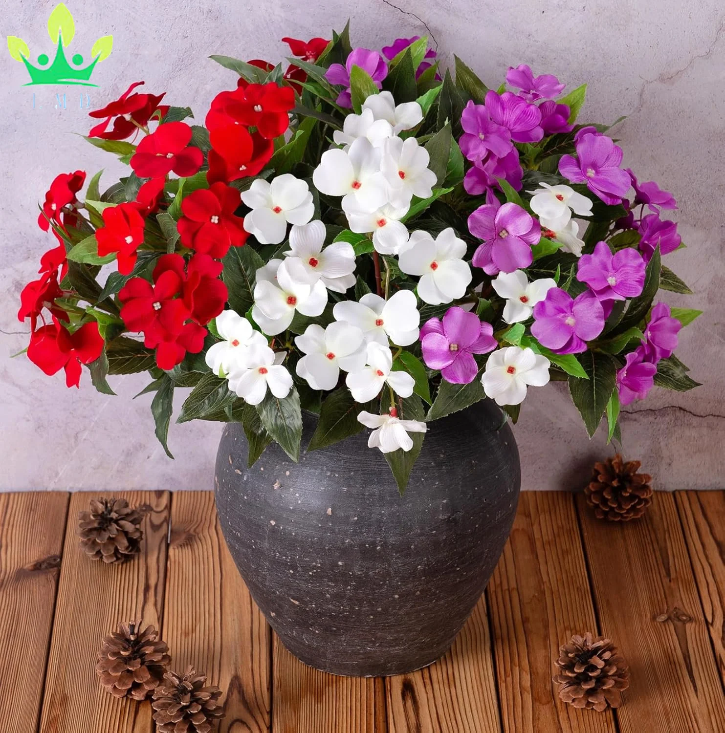 Artificial Fall Plants Impatiens Flowers Bouquet Silk Greenery for Balcony Garden Window Box Home Patio Lawn Garden Decoration
