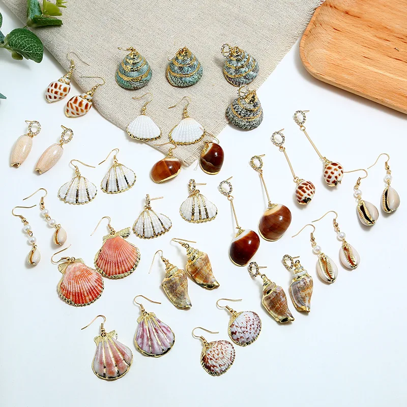 aretes conchas rectangle vintage 14k pearl flower natural small stud avalon round gold turtle white sea cowrie shell earrings