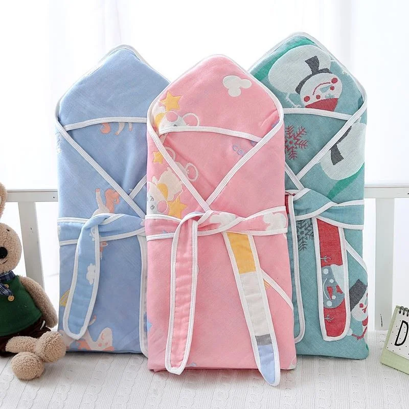Hot Sale Fashion Organic Cotton Jacquard Carton Pattern Kids Muslin Hooded Gift Towel For Children