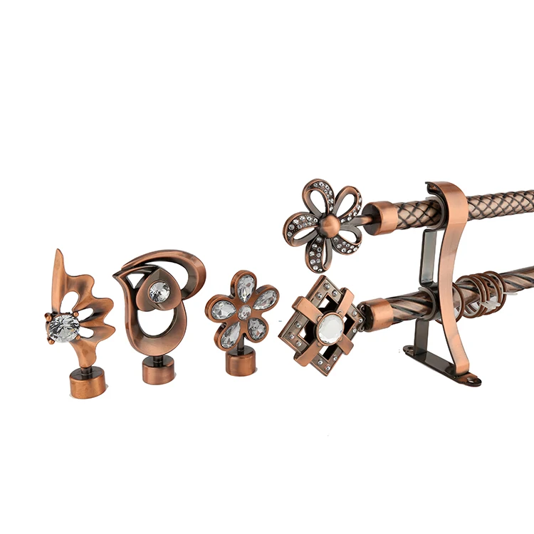 Luxury Brass Crystal Aluminium Black Magnetic Double Adjustable Extendable Shower Curtain Rods set For Windows