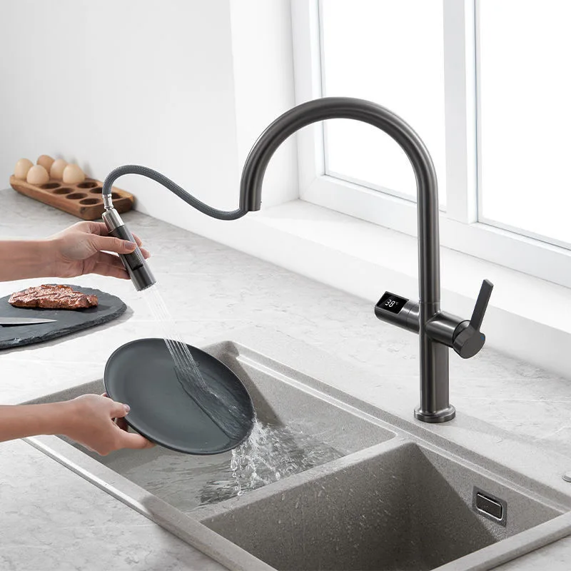 2023 New Trend Design Smart Digital Touchless Control Pull Out Kitchen Sink Faucet Mixer with Temperature Show Display