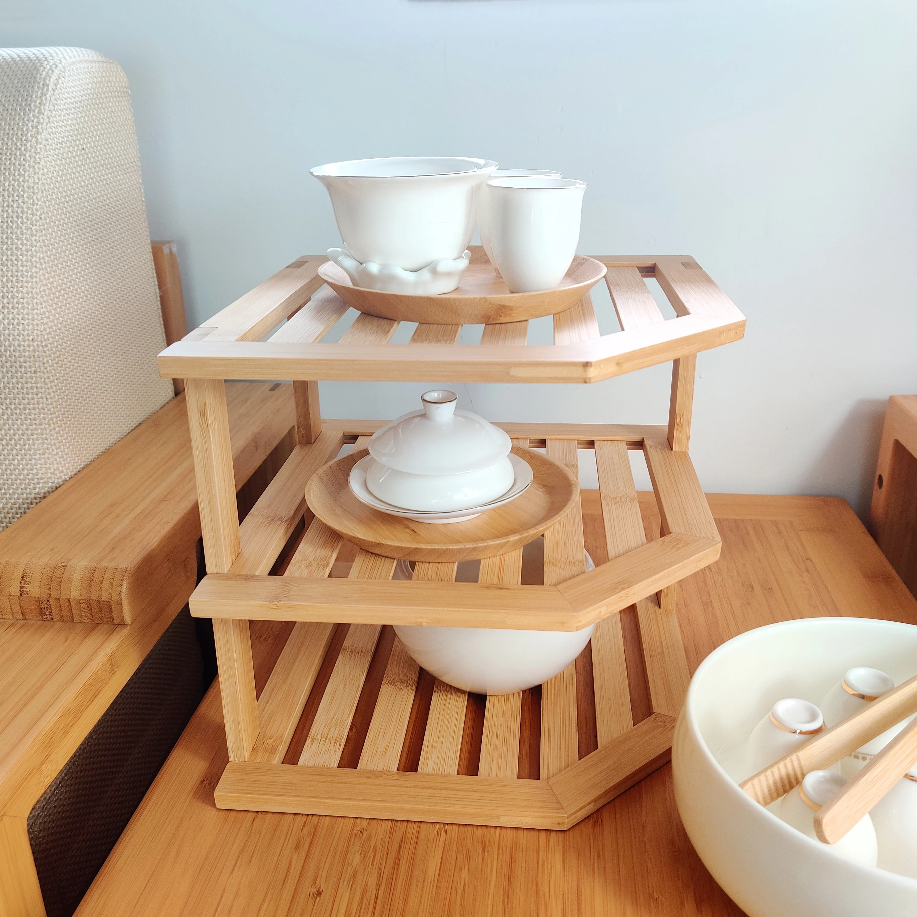 Bamboo storage rack  Three floors detachable bowl rack    environmental dish racks  bamboo shelf