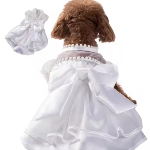 Wholesale  Summer Pet White Hollow Out Princess Dress Dog Soft Comfortable dress Pet wedding dress
