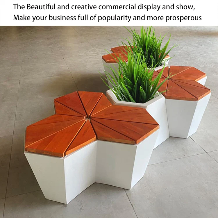 Polygon chair with flower pot Public 3-seater airport waiting chair for shopping mall/garden furniture