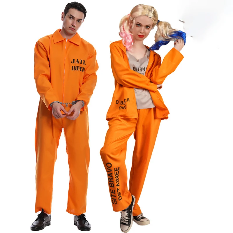 BAIGE 2024 Carnival Unisex Cosplay Orange Prisoners Onesie Set Couple Funny Party Costume for Adults