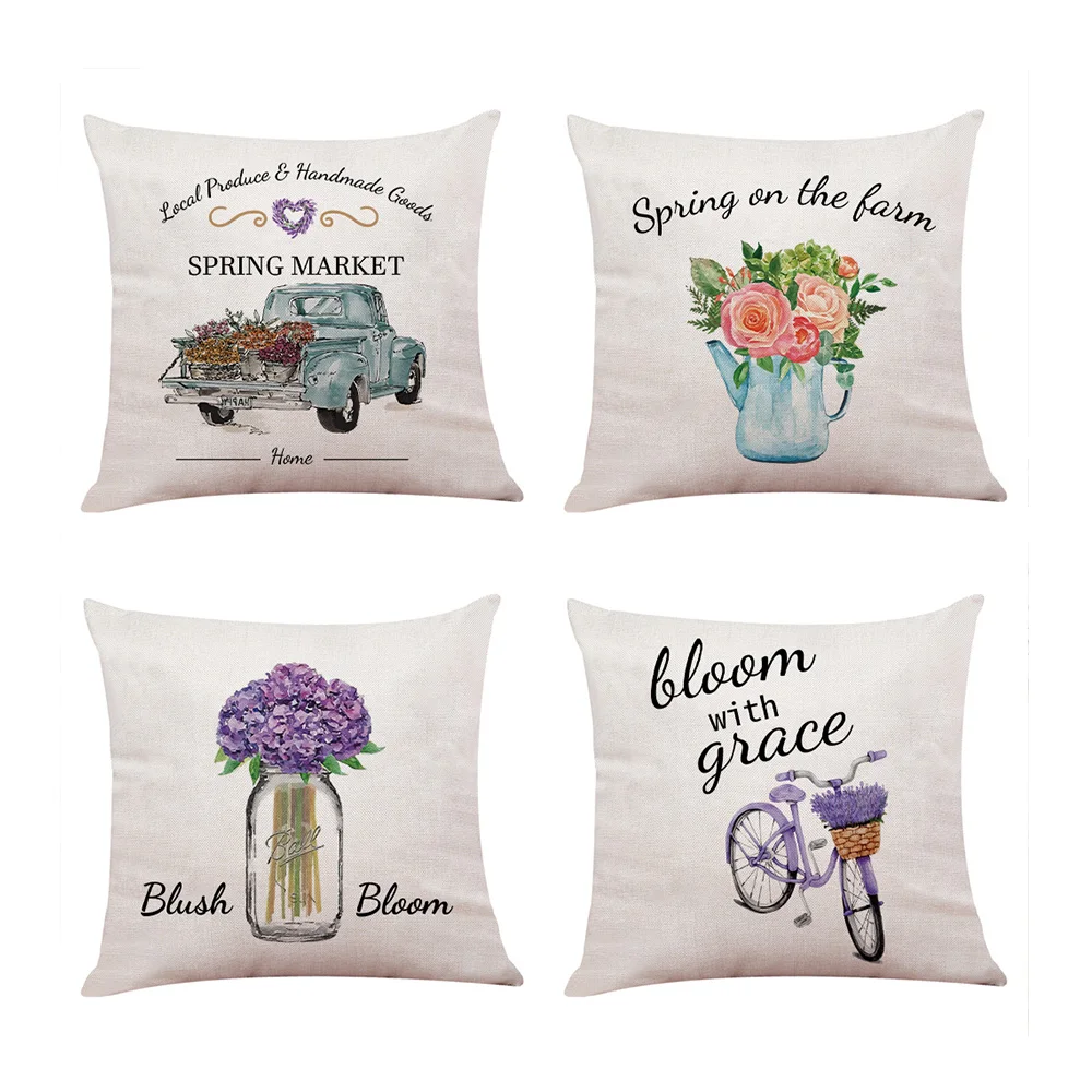 Wholesale Customizable Natural Linen Look Polyester 45 x 45 cm Throw Cushion Cover Pillow Cases Pillowcase for Home Decor
