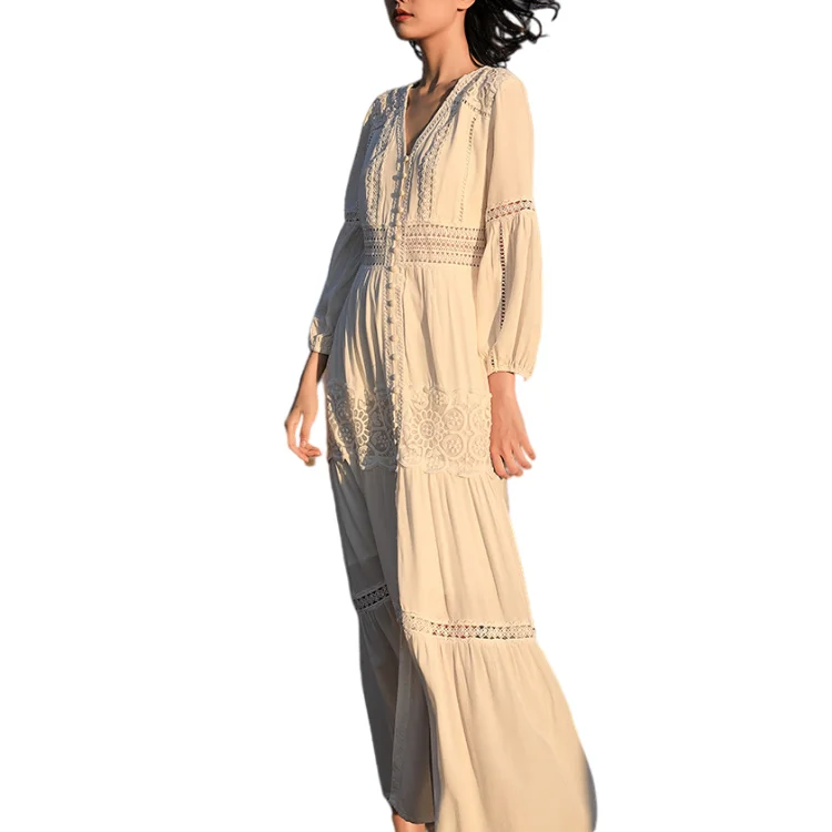 2022 summer clothes custom boho maxi ladies peplum dress Cotton lace embroidery Elegant print vestidos casual dress for women