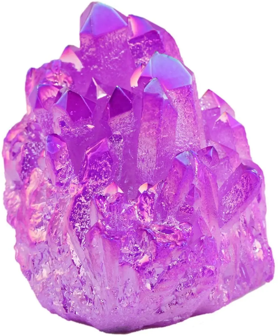Healing Crystal Natural Titanium Coated Rainbow Fluorescein Rock Quartz Cluster Geode Druzy Home Decoration Gemstone Specimen