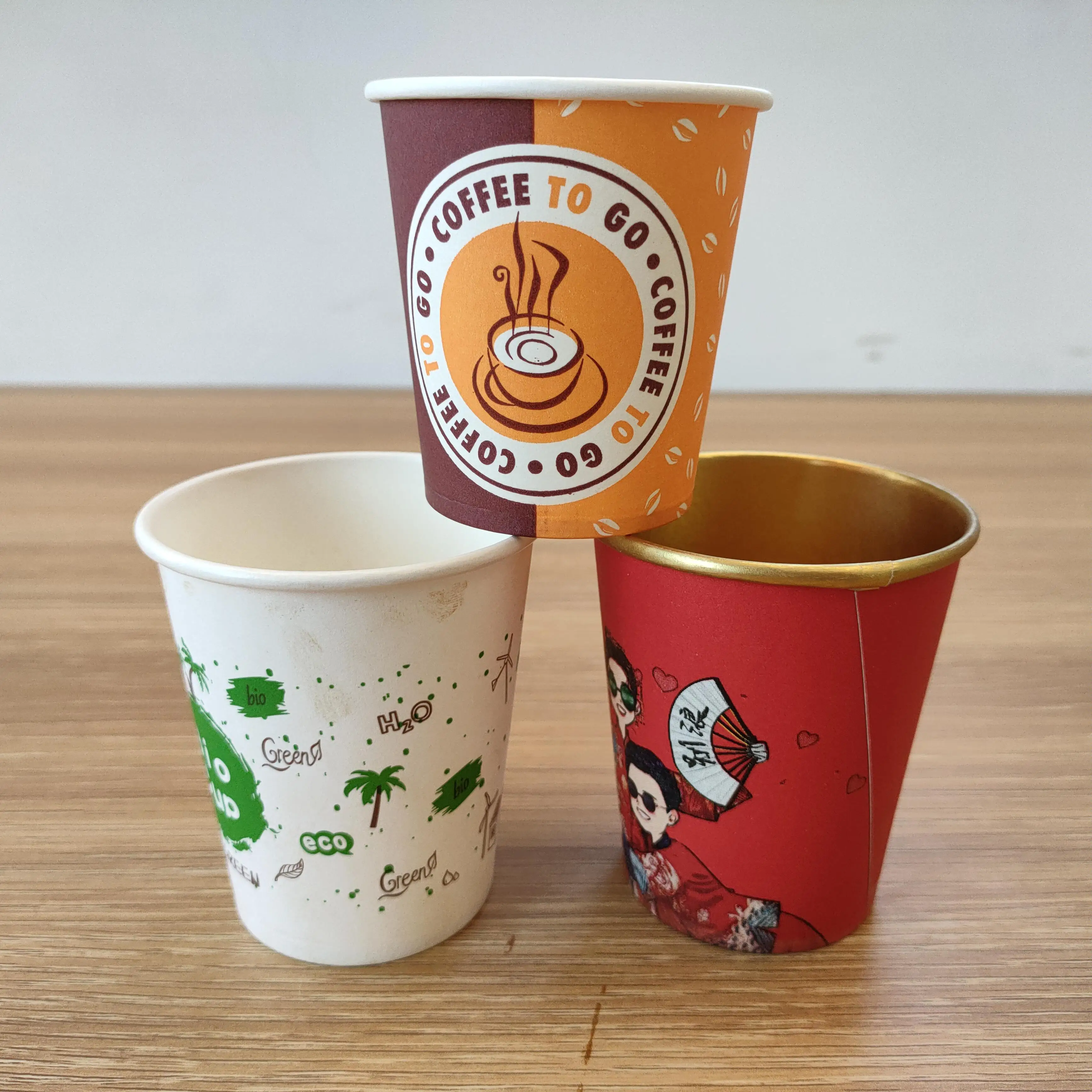 Customized Color Single Wall Paper Cups for Hot Water Tea Coffee Glass with Lids