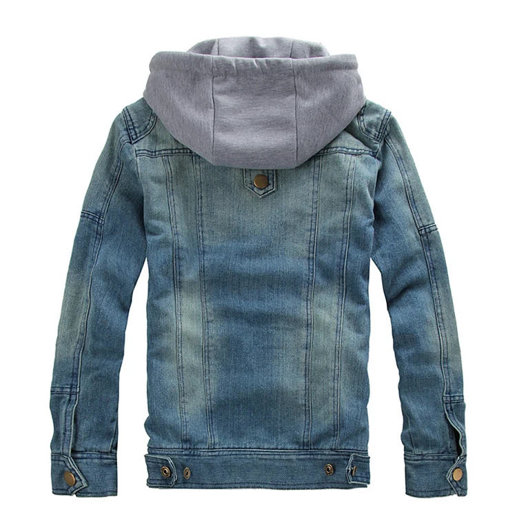 Fashion Detachable Men Hooded Denim Jacket Long Sleeve Man Outdoors Casual Jeans Jackets Quilted Jacket for Winter Cotton 2 Pcs