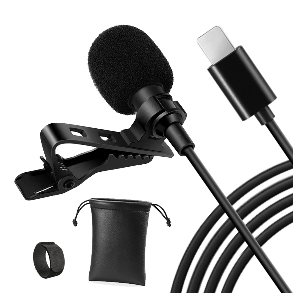 
Portable Wired Mic Lavalier Clip Lapel Microphone With Pouch For I phone Type c 3.5mm Plug For Conference Class 