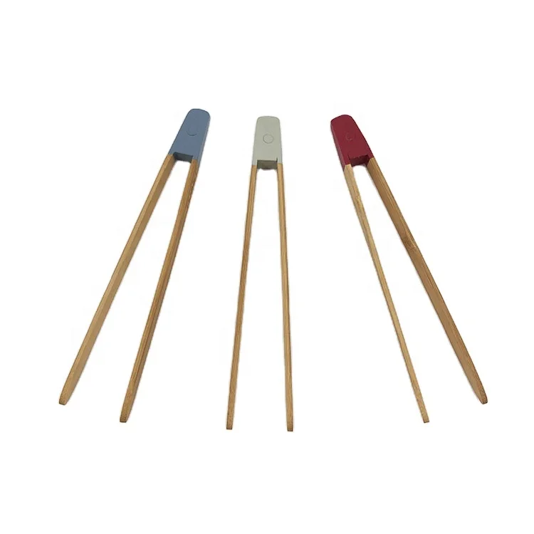Eco friendly Kitchen Tools Food Serving Utensils BBQ Sushi Bread Salad Natural Bamboo Tongs Clip with Magnet