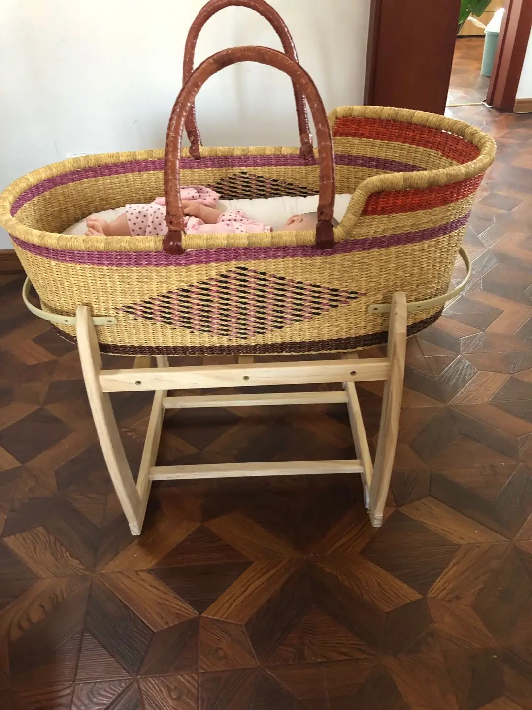 china wholesale infant wooden bassinet moses basket rocking stand