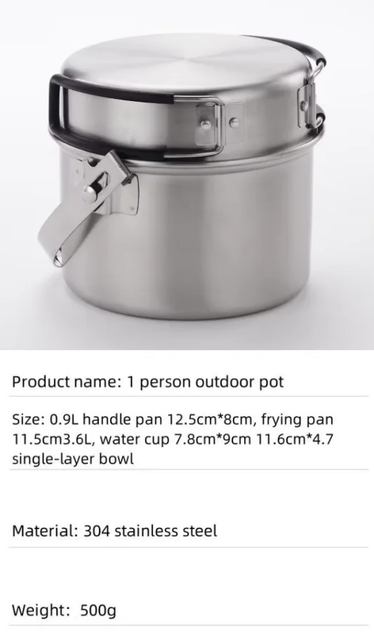 Outdoor Stainless Steel Portable Camping Cookware Kettle Pot and Pans 3pcs Set Outdoor Picnic Camping Cooking Kettle Hanging Pot