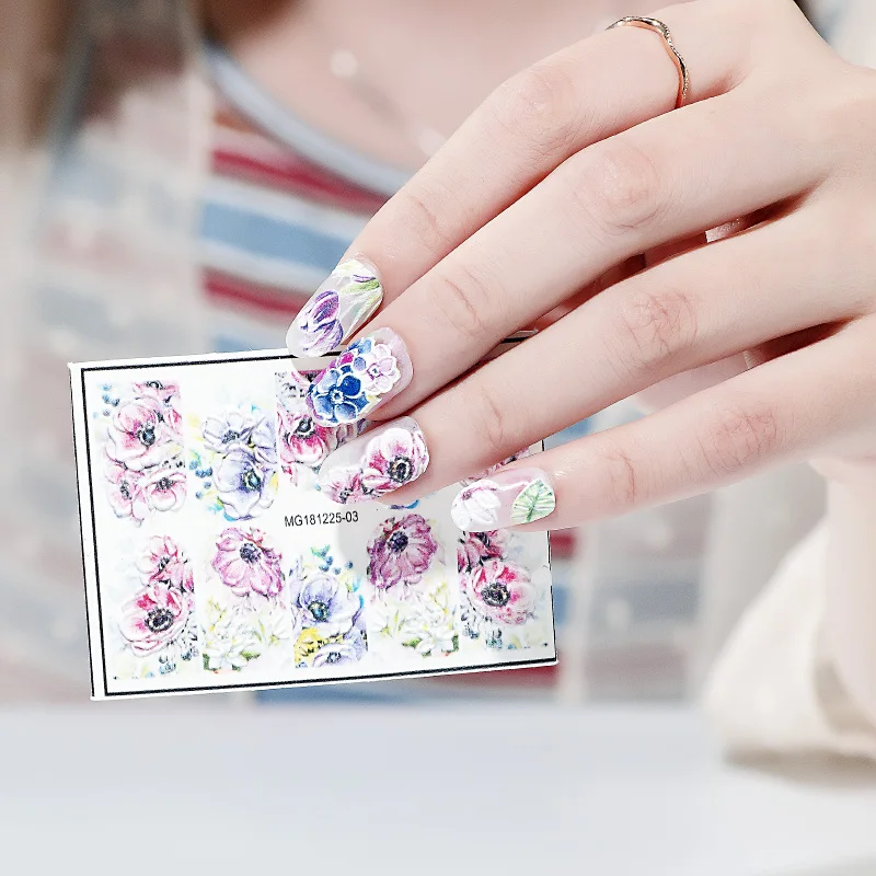5D Tulips White Camellia Nail Stickers Embossed Relief Orchid Floral Leaf Flowers Carved Sliders Gel Polish Decoration