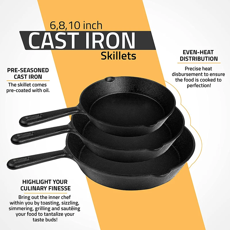 Heavy Duty Seasoned Iron Cast Skillet For Indoor & Outdoor Cooking - Grill, Stovetop, Induction, Oven & Campfire Safe