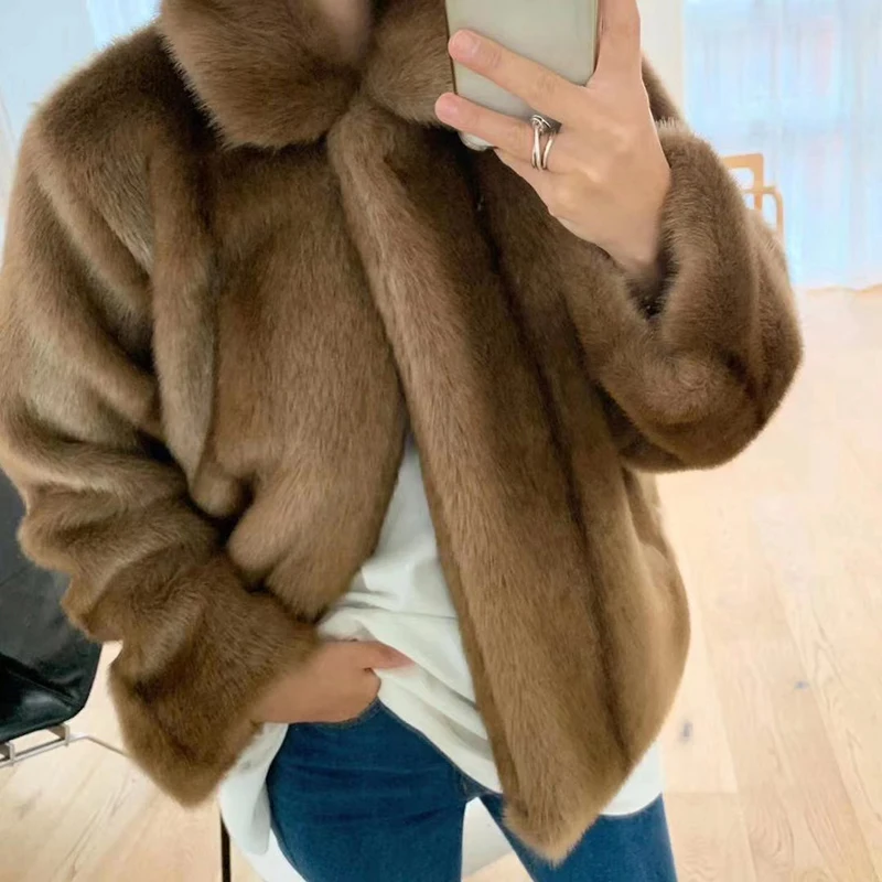 Jtfur Women Fashion Faux Fur Fluffy Plush Fur Jacket Ladies Faux Mink Fur Short Coat