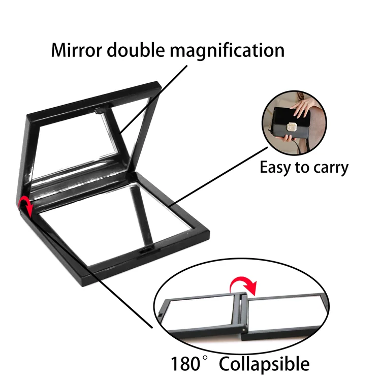 Индивидуальный Пользовательский логотип черный квадратный двухсторонний складной портативный карманный компактный туалетный столик