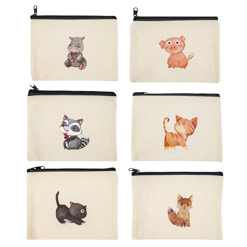 Top zip portable makeup bag cotton linen pouch fashion cosmetic bag with custom logo size color