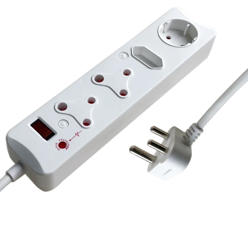 Popular South African type 4 way socket outlets electrical multiple plugs colorful power strip with switch