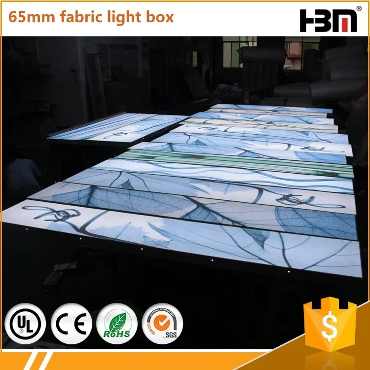 Wall mounted super thin pvc backlit textile lightbox, aluminum extrusion frameless fabric light box frame