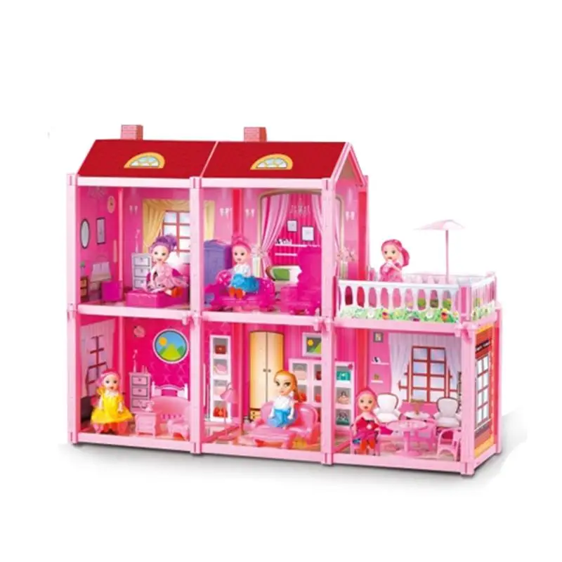 2 Floors Family Diy Villa House Toys Plastic Mini Girls Doll Houses Toy Furniture Miniature Doll House Toys