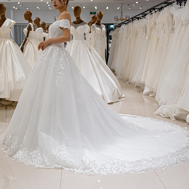 SL6851 wholesale luxury robe de mariage wedding dresses off the shoulder lace beaded cheap wedding dress bridal gowns elegant
