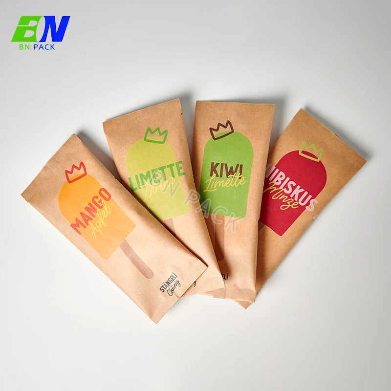 Biodegradable Empaque Para Helados Colorful Printed Back Heat Seal Kraft Paper Packing Ice Candy Cream Packaging Popsicle Bag