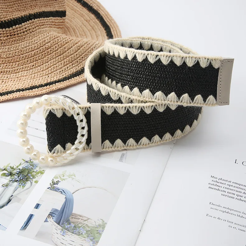 Wholesale High Quality Bohemian Belt Smooth Buckle Wide Belt Woman Woven Belt For Dress