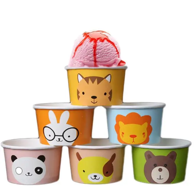 Custom Logo Printed Ice Cream Cup Frozen Yogurt Gelato Bowls 3/4/5/8/12/16OZ Disposable Single Wall Paper Cup With Lid