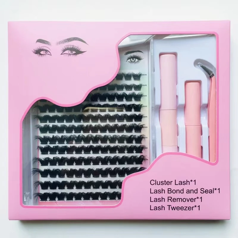 Private Label Custom Box Set Luxury Lashes d Curl Precut Ribbon Eyelashes Fan Pre-Cut Individual Extension Diy Lash Cluster Kit