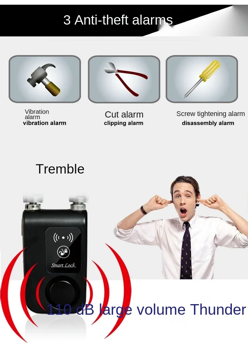 Wholesale Bicycle smart lock Alarm 110db electric scooter keyless anti-theft bicycle cable lock  e bike accessories LY-787R