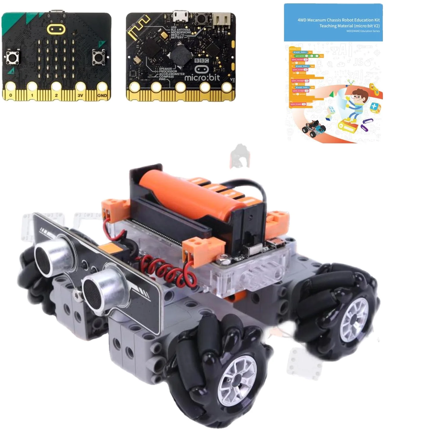 microbit v2 kit 4WD Mecanum robotic wheel Educational  track robot chassis starter Science kit for controller board