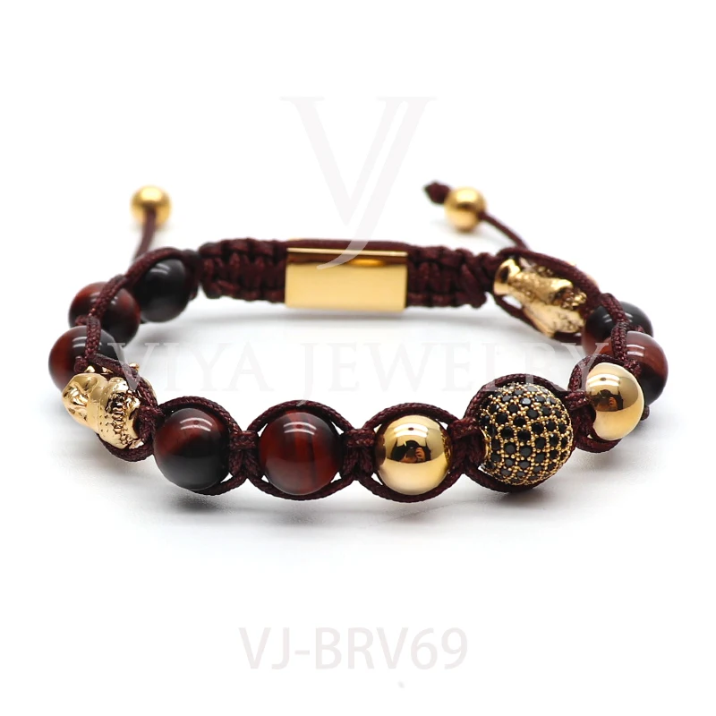 Elegant 8mm Red Green Yellow Blue Tiger Eye Charm Bracelet Black Natural Stone Beads Bracelet