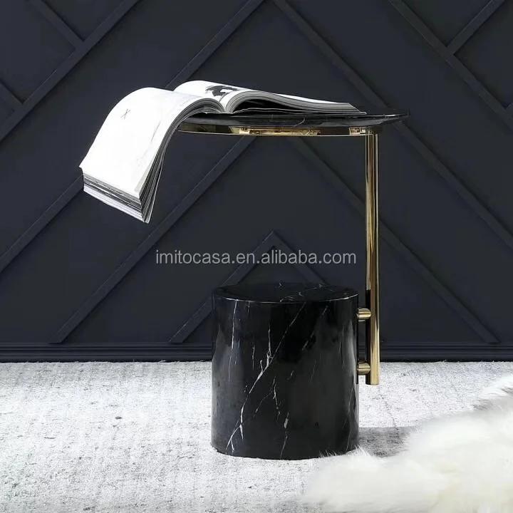 
Elegan White Marble Coffee Table With Golden Tray/ American Modern Living Room Furniture Side Table New Design End Table 