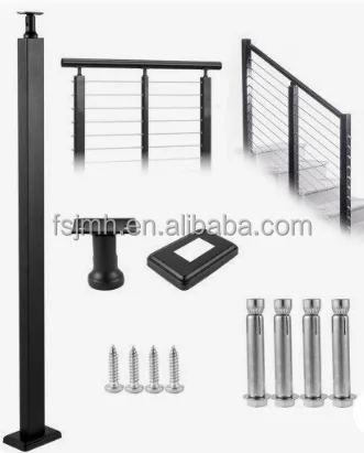 SS304 Deck Cable Railing System Fascia Mount Custom Matt Black Indoor Wire Railing Steel Handrail Level Drilled Cable Railing