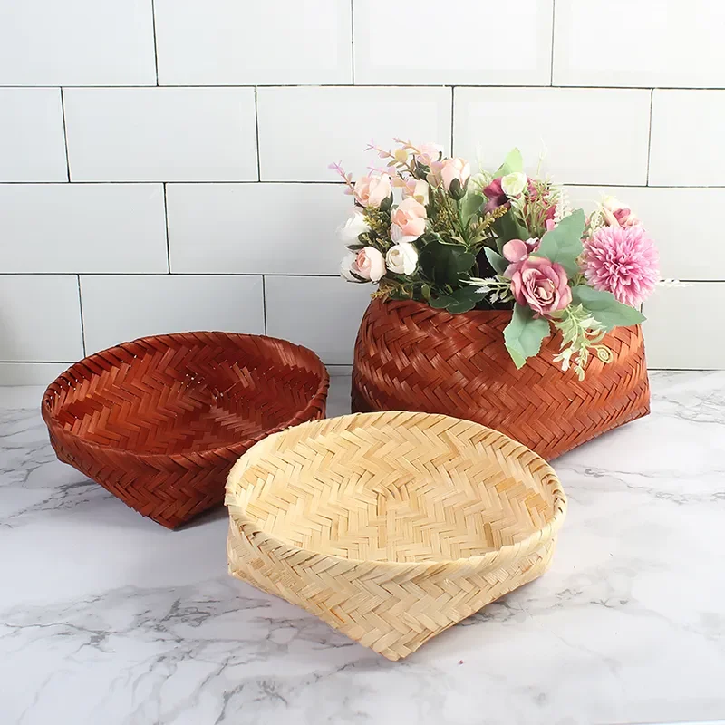 Wholesale artificial rattan woven bamboo basket outdoor picnic basket Fruit Basket